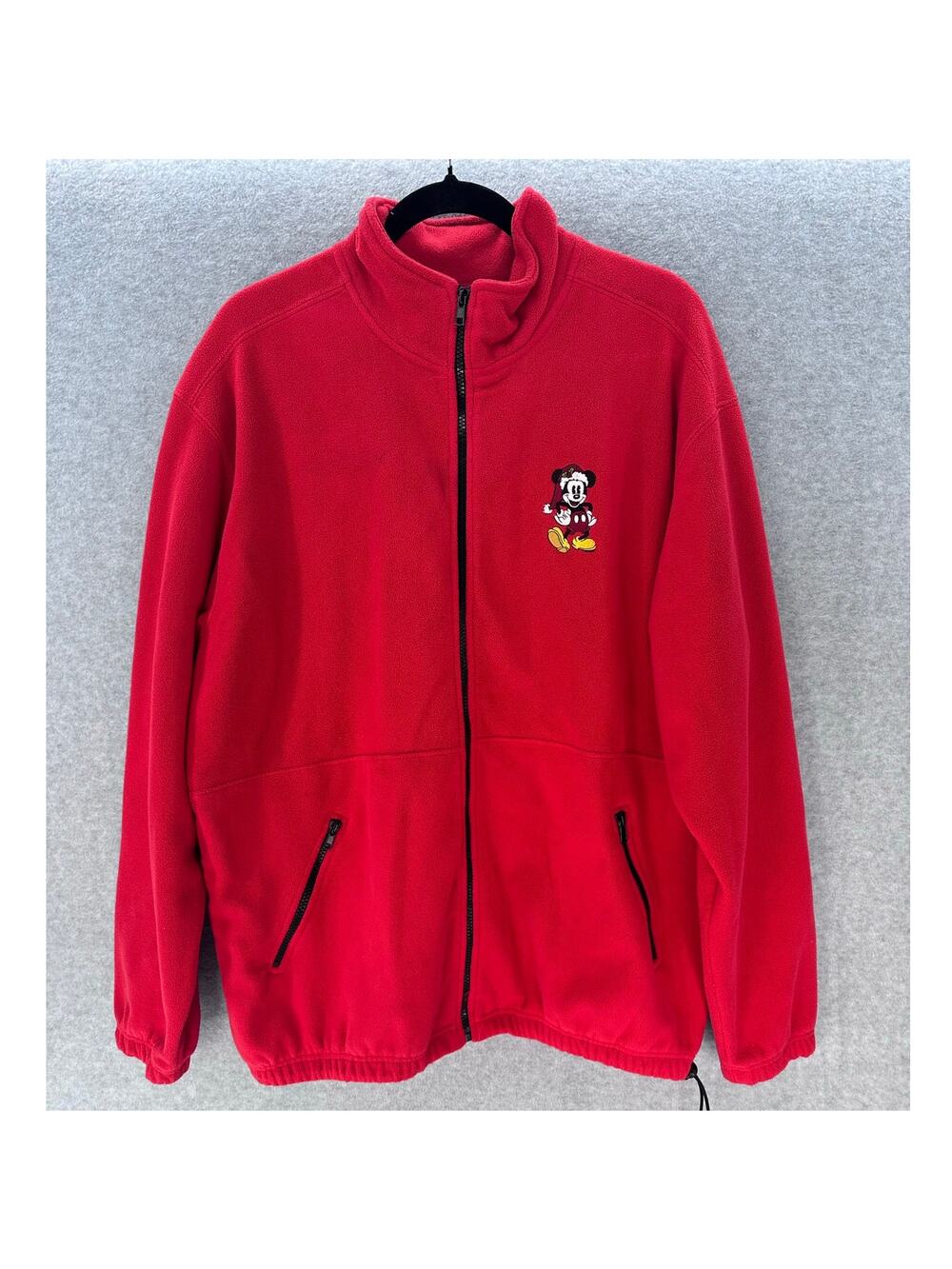 Disney Parks Disneyland Men's sz L Red Zipup Fleece Pockets Holiday Mickey Xmas